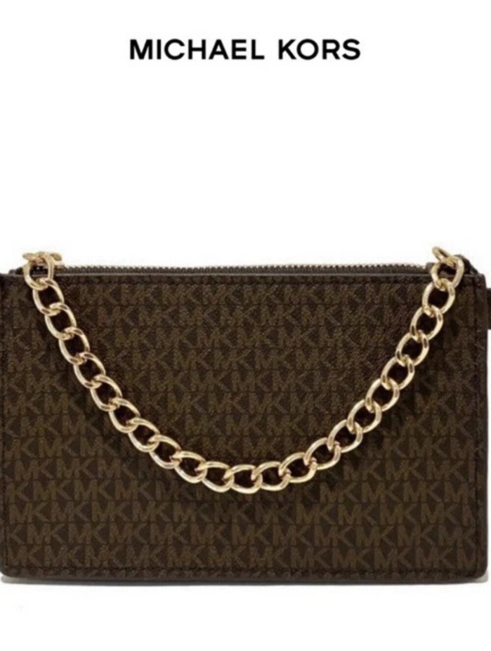 Michael Kors Signature Logo Belt Bag Fanny Pack Waist Bag Brown MK Chain Detail